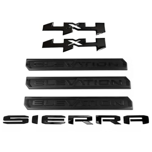 Image of 6pack 2019-2026 Sierra Elevation 4x4 Emblem Door Rear Tailgate Nameplate 3D Badge Replacement for Sierra 1500 2500HD 3500HD 84682634 (Gloss All Black)