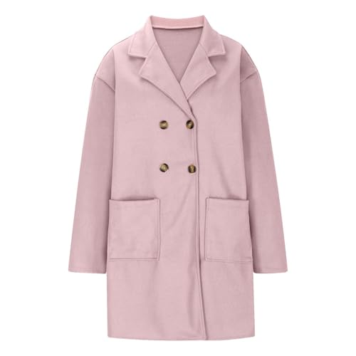 Pea Coats For Women Classic Notch Lapel Double Breasted Trench Coat Comfy Wool Blend Long Sleeve Winter Overcoat3