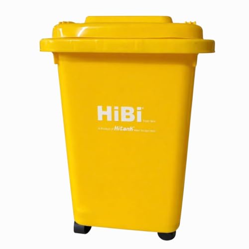 Image of HiBi AW 50 Litre Dustbin - Large Outdoor Waste Bin | Heavy Duty Garbage Container with Wheels | Durable Plastic Trash Can for Home, Office, Hospitals, Public Areas (Yellow)