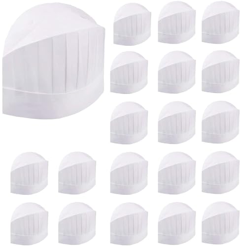 Tang Yuan 20 Piezas de Gorro de Chef desechable, Gorro de Chef de repostería con cúpula Ajustable de 9 Pulgadas,Adecuado para la Familia,el Restaurante,la Fiesta