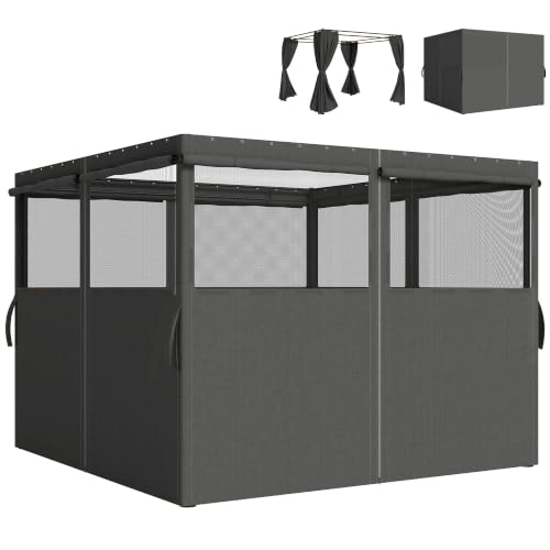 Image of Outsunny 4 Pack Replacement Gazebo Curtains Privacy Panel Dark Grey