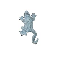 Handcrafted Nautical Decor Rustic Light Blue Cast Iron Frog Hook 6\"