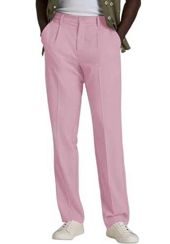 Men's Classic-Fit Casual Pant-Pleated，Lightweight Trousers with Pockets