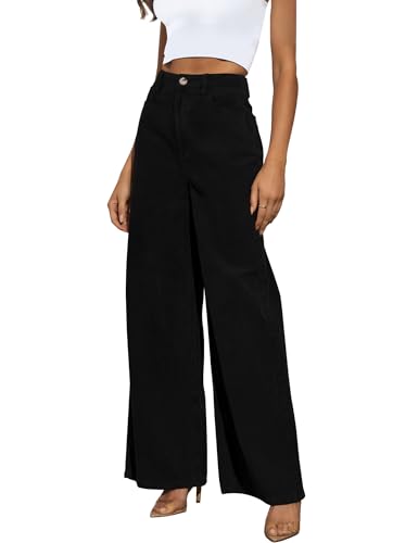 Corduroy High Waisted Wide Leg Pants for Women Dress Pants 2025 Elastic Waist Casual Straight Trousers with Pockets