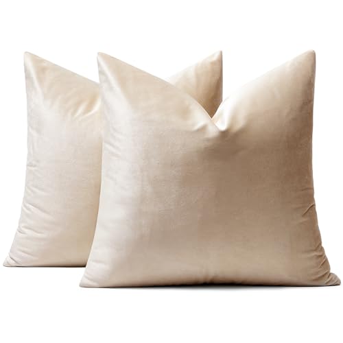 Image of MIULEE Velvet Throw Pillow Covers 18x18 Inch, Pack of 2 - Champagne, Super Soft Decorative Square Cushion Cases Modern Luxury Home Decor for Sofa, Couch, Bed, Chair with Invisible Zipper