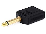 Monoprice 6.35mm (1/4 Inch) Mono Plug to 2 x 6.35mm (1/4 Inch) Mono Jack Splitter Adaptor - Gold Plated
