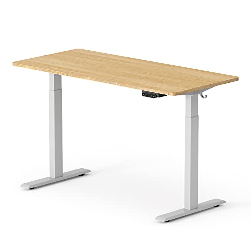 FEZIBO Robuster Schreibtisch Höhenverstellbar Elektrisch, 120 x 60 cm Stehschreibtisch mit Memory-Steuerung, 20mm Stabile Tischplatte aus echtem Holz, Heller Bambus Cover