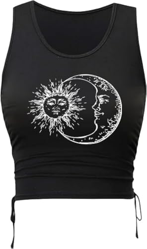 Remidoo Women's Casual Drawstring Graphic Cropped Tank Top Ruched Sleeveless Top Shirt