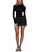 FWBBG Womens Bodycon 2 Piece Mini Skirt Set Long Sleeve Mock Neck Bodysuit Top Layered Satin Mini Skirts Party Club Dresses (US, Alpha, Medium, Regular, Regular, Black)