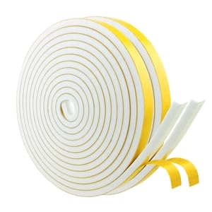 Foam Rubber Self-Adhesive White Sealing Tape Self-Adhesive 10 mm (W) x 6 mm (D) Foam Tape for Windows Doors Seal Anti-Collision Sound Insulation 2 Rolls Each 5 m Long