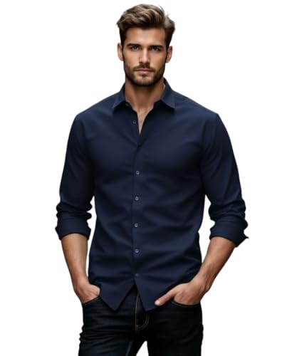 Image of Glowic Men's Plain Casual Shirt | Cotton Soft & Breathable Fabric | Full Sleeve Comfort Fit Stylish Solid Shirts for Office