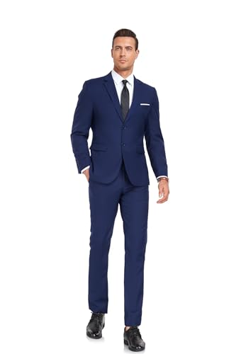 Men's Suits Slim Fit 2 Button Dress Suit Jacket Blazer Pants Set Suit for Men Casual/Formal/Wedding Tuxedo Navy Blue XXXL