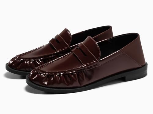 Image of Coutgo Penny Loafers for Women Comfortable Slip on Shoes Collapsible Heel Closed Toe Dressy Casual Work Flats