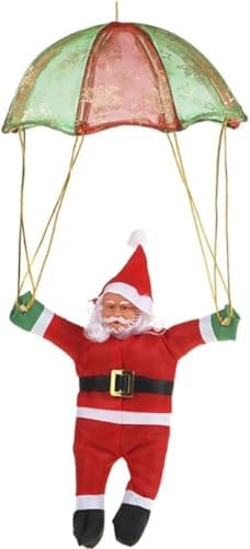 Papai Noel Decorativo Suspenso com Paraquedas, 56cm, Verde e Verm...
