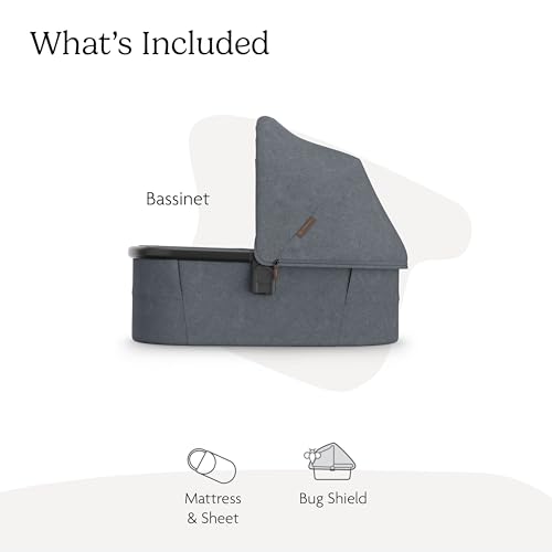 Image of UPPAbaby Bassinet V3 - Compatible with Vista, Cruz, Ridge Strollers - Overnight Sleep Solution - Mattress, Sheet and Bug Shield Included - Julian (Dusty Blue Melange)