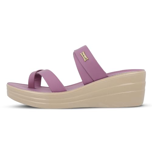 Image of WALKAROO Women's Wedge Sandals| Soft Cushioned Footbed,Lightweight PU Sole|Slip-On, Fashion,Stylish,Comfortable Sandals for Women's| WLP72029 Mauve