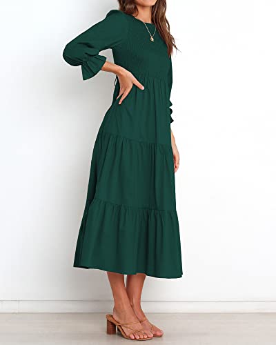 BTFBM Women Casual Long Sleeve Crew Neck Fall Dress Bohemian Relaxed Fit Floral Flowy Maxi Dresses Tiered Cocktail Dress