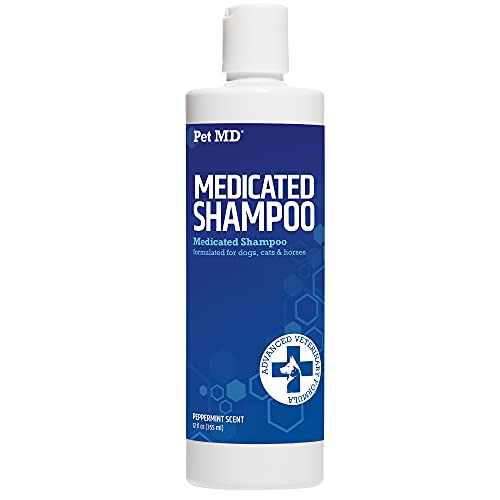 Pet MD Medicated Shampoo for Dogs, Cats, & Horses with Ketoconazole & Chlorhexidine - Medicated Shampoo for The Treatment of Skin Conditions, Infections, Acne, Abrasions, & Hot Spots - 12 oz