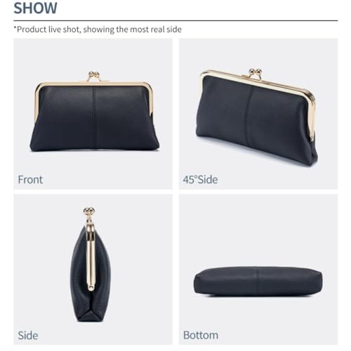 Genuine Leather Kiss Lock Wallet for Women Fashion Purse Clutch with Card Slots and Phone Holder Pocket Kiss Closure3