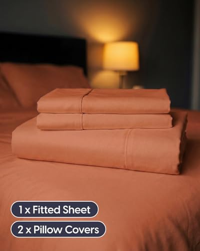 Image of Sleepy Town King Size Bed Sheets - 3 Piece - NO Flat Sheet Included - King Sheet Set - Soft, Comfy & Cooling - Easy Care - Wrinkle & Fade Free - Brushed Microfiber - Deep Pocket Sheets (Terracotta)