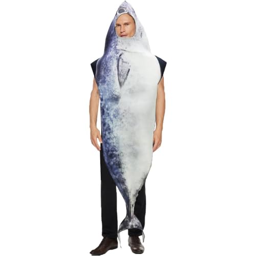 Vobumix Costume De Poisson d'halloween pour Adulte, Tenue De Poisson Drôle, Costume d'animal De Mer, Tenue De Poisson Drôle, Robe Fantaisie, Costume De Cosplay d'halloween
