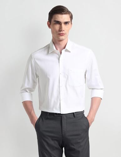 Image of Arrow Solid Slim Fit Mens Formal Shirt - 100% Cotton, Breathable & Comfortable, Full Sleeves Shirts for Men