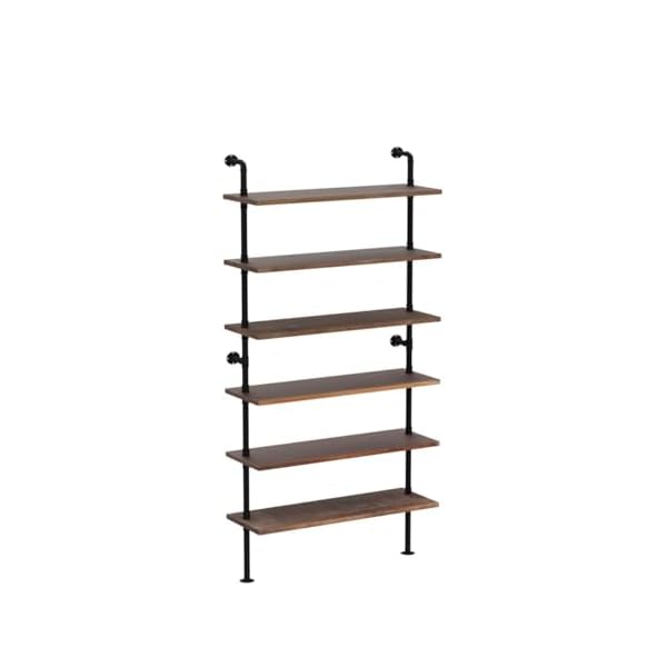 6 tier industrial ladder pipe shelf bookcase rustic wall mounted pipe bookshelves for decor and storage  urban country home decor