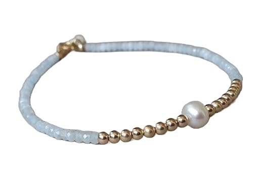 Bracelet aigue-marine rondelle LKBEADS 3-3.5 mm facetté en argent sterling 7 pouces