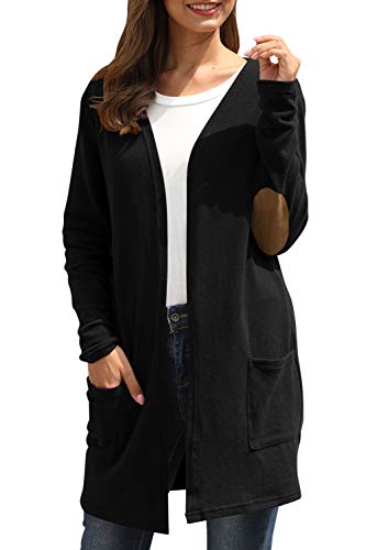 Winter Cardigan Womens Long Sleeve Elbow Patch Casual Kimono Outwear Black S - Thumbnail 3