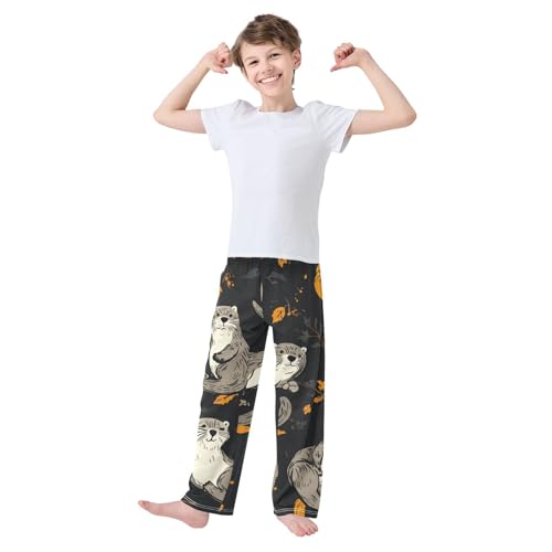 ZZXXB Halloween Otter Boys Long Pants Soft Trousers Elastic Waist Kids Lounge Bottoms with Pockets S-XL3
