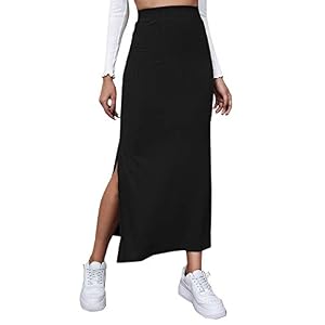 DIDK Damesrok, elegante maxirok, rockabilly, vintage, retro, rok met split, casual, vrijetijdsrok, lang, hoge taille, rok, partyrok