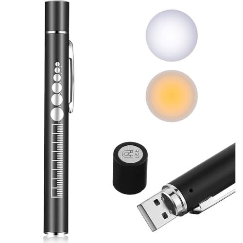 Uadme Linterna Boligrafo, Linterna Pupilar Enfermeria, Linterna Medica, Linterna Boligrafo LED Recargable, 2 Modos Linterna de Diagnóstico con Clip,para Enfermeros,Médicos,Cuidado Personal,Iluminación