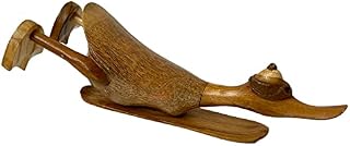 Hand Carved Natural Wooden Snowboarding Duck Sculpture Wood Statue Ornament Gift 36cm