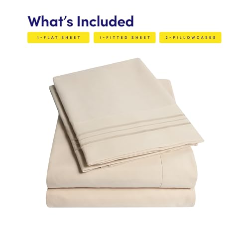 Image of 1500 Supreme Collection Extra Soft RV Short Queen Sheets Set, Beige - Luxury Bed Sheets Set with Deep Pocket Wrinkle Free Hypoallergenic Bedding, Over 40 Colors, RV Short Queen Size, Beige