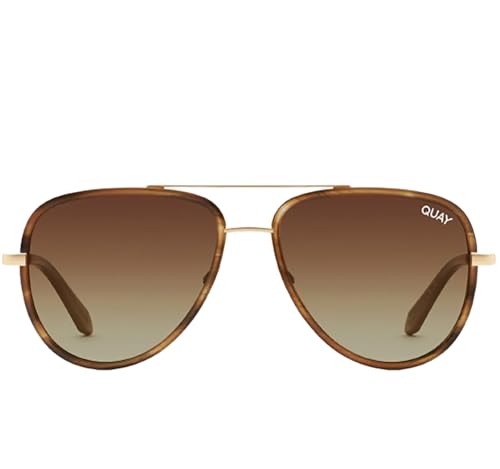 Quay Australia All In Oversized Aviator Sunglasses 100% UV Protection (Tortoise Gold/Brown)