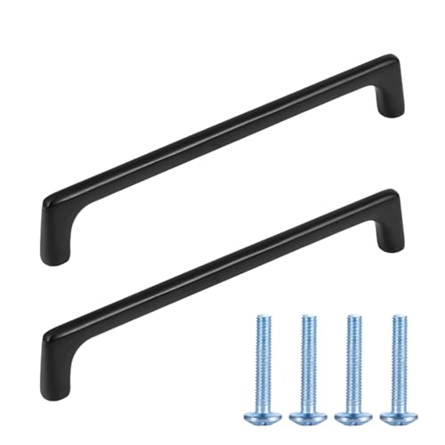 DecorDwell Poignée de Meuble Cuisine Noir, Lot de 2 Poignée Meuble, Poignées de Placard Noir Mat, Entraxe de 160 mm, Alliage de Zinc, avec Vis, pour...