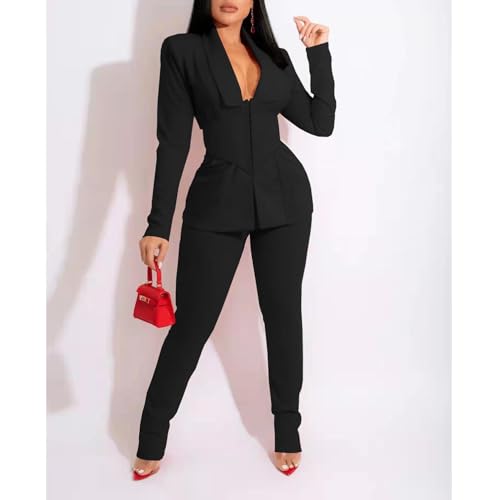 Women's Business Pant Suit Long Sleeve Formal 2 Piece Blazer Set Casual Office Work Fall Outfits4