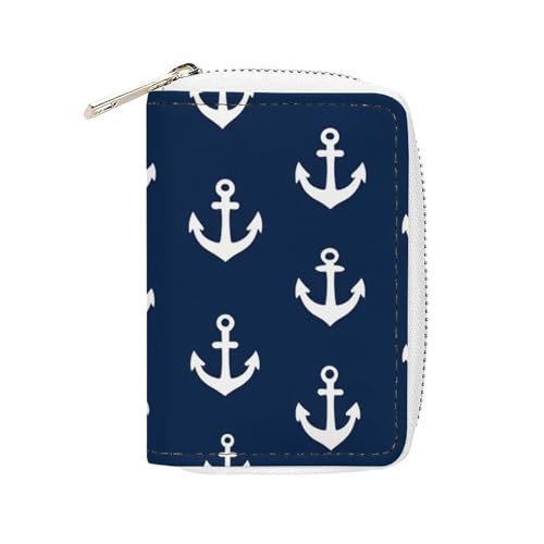 Portable Slim Wallet for Men Women, Pu Leather Credit Card Holder with 20 Slots Nautical Anchor Navy Card Coin Organizer Bag