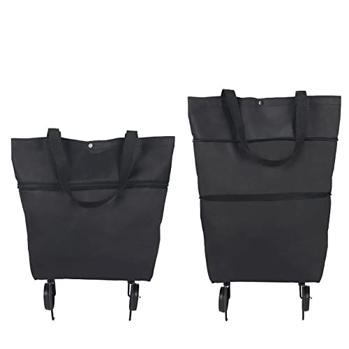 SANON Sac de courses pliable avec roulettes - Sac de courses réutilisable - Pour courses et voyages, Noir , Large Cover