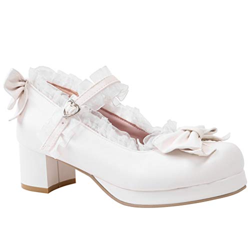 Image of LUXMAX Women Kawaii Mid Block Heel Mary Jane Rockabilly Pumps with Bow Platform Chunky Heel Cute Sweet Shoes