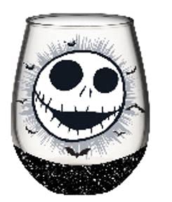 Disney Tim Burton’s The Nightmare Before Christmas Jack Skellington Face 20 Ounce Stemless Wine Glass With Glitter Base - Official Kitchen Collectible Novelty Drinkware Gifts #TOP16