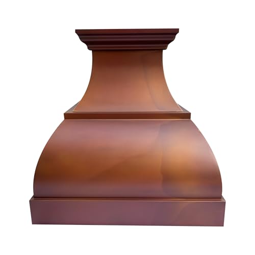 Image of SINDA Copper Range Hood with Internal Motor, Lighting and Baffle Filter, 30 inchW x 30 inchH, Wall Mount, Fired Patina, In Stock