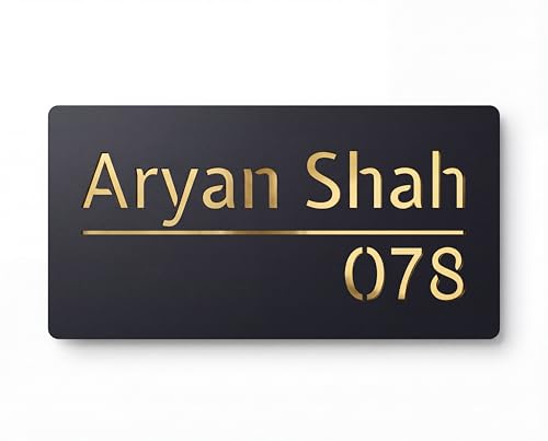 Image of Name Plate Home Entrance Outdoor - Customised Acrylic House Name Plate | Personalized Door Name Plate with Gold Mirror Letters | Modern Name Board for Home, Flat, Apartment & Office (Gold, 20x10 cm)