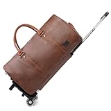 Rolling Duffel Bags with Wheels,Waterproof Duffle Bags with Removable Rollers Carry on Duffel Bag with Wheels Leather Duffle Bags with Shoes Compartment for Men and Women Brown