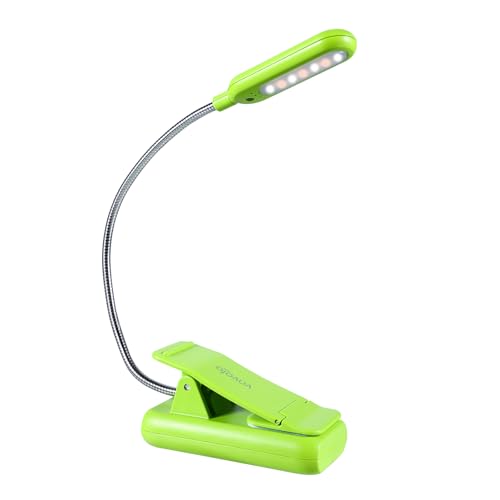 Image of VAVOFO Rechargeable Book Light for Reading in Bed Kids, 7 LED Reading Light with 9-Level Warm Cool White Daylight, Eye Care Lamp with Power Indicator for Bookworms (Neon Green)