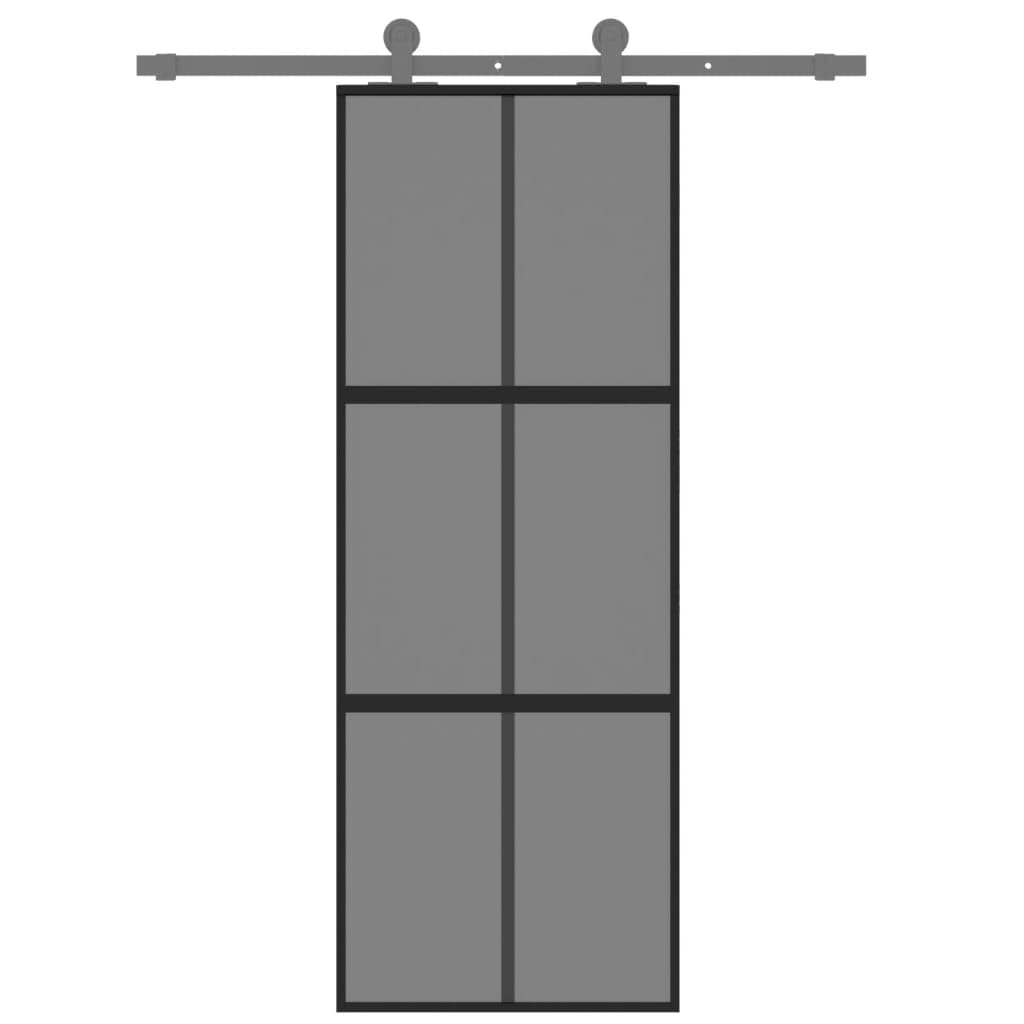 Drzwi przesuwne czarne 76 x 205 cm szkło hartowane i aluminium materiały budowlane drzwi domowe