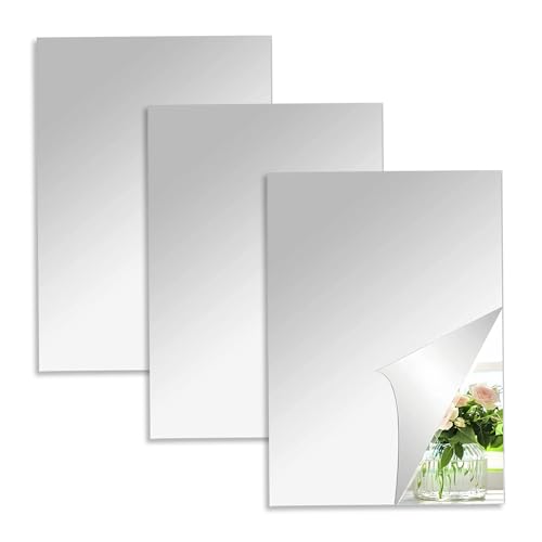 Pmueuff Espejo de pared autoadhesivo HD, 3 unidades, 3 mm acrílico flexible, sin marco, 40 x 30 cm, baño, salón, dormitorio, armario