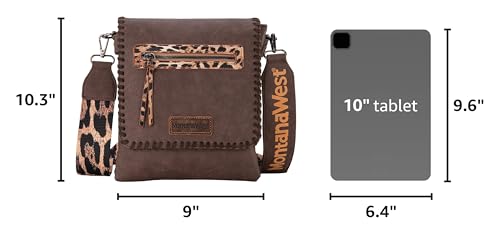 Image of Montana West Crossbody Bags for Women with Dual Compartments Western Cross Body Purse with Leopard Print Guitar Strap