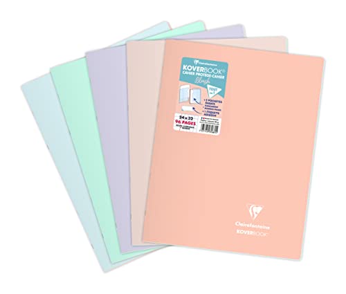 Clairefontaine 981681C Un Cahier Agrafé Koverbook Blush - 24x32 cm - 96 Pages Petits Carreaux avec Marge - Papier Blanc 90 g - Couverture Polypro Opaque -...