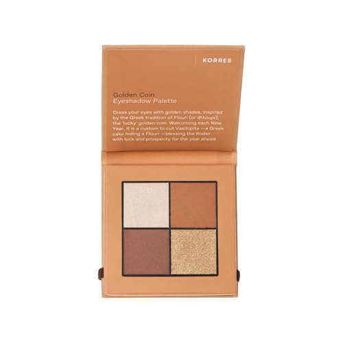 KORRES Eyeshadow Palette Golden Coin, Lidschattenpalette in goldenen Shades, 4 intensive Farbtöne, silikon- und parabenfrei, 5g